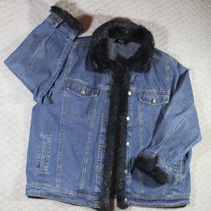 Vintage Dennis Basso Size XL Blue Denim and Black Faux Fur Trim Jacket